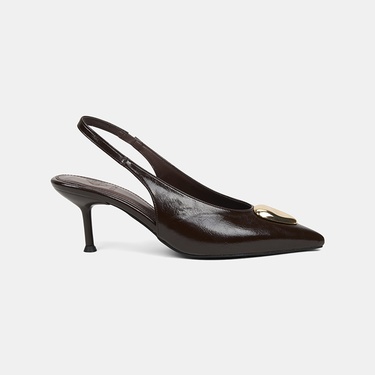  Kadın Kahve Gold Tokalı Sivri Burun Topuklu Abiye Ayakkabı