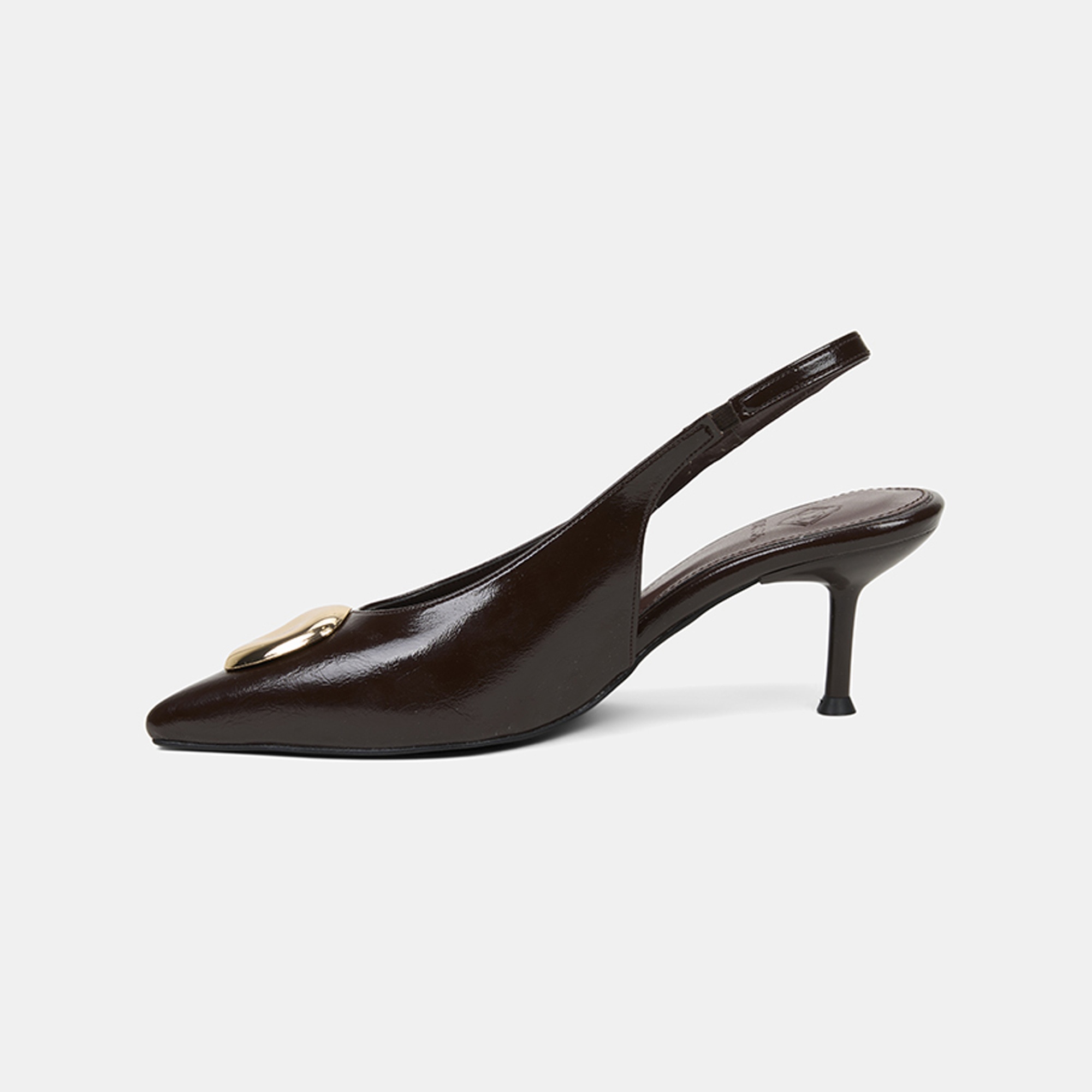 Kadın Kahve Gold Tokalı Sivri Burun Topuklu Abiye Ayakkabı