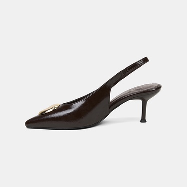  Kadın Kahve Gold Tokalı Sivri Burun Topuklu Abiye Ayakkabı