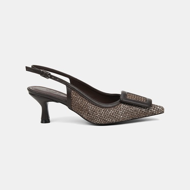  Kadın Kahve Ayarlanabilir Tokalı Sivri Burun Abiye Ayakkabı