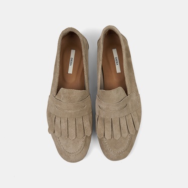  Kadın Bej Püsküllü Süet Deri Loafer
