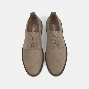  Erkek Bej Bağcıklı Süet Deri Klasik Ayakkabı