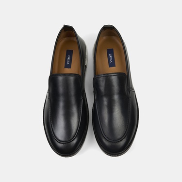  Erkek Siyah Spor Beyaz Tabanlı Deri Loafer