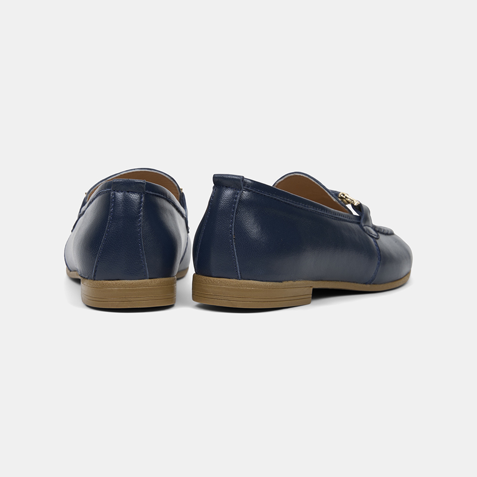 Kadın Lacivert Metal Gold Toka Aksesuarlı Deri Loafer