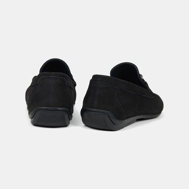  Erkek Siyah Metal Toka Detaylı Süet Loafer