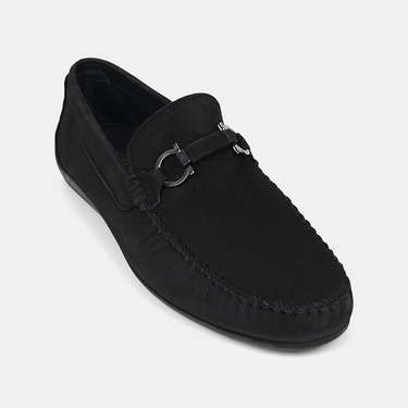  Erkek Siyah Metal Toka Detaylı Süet Loafer
