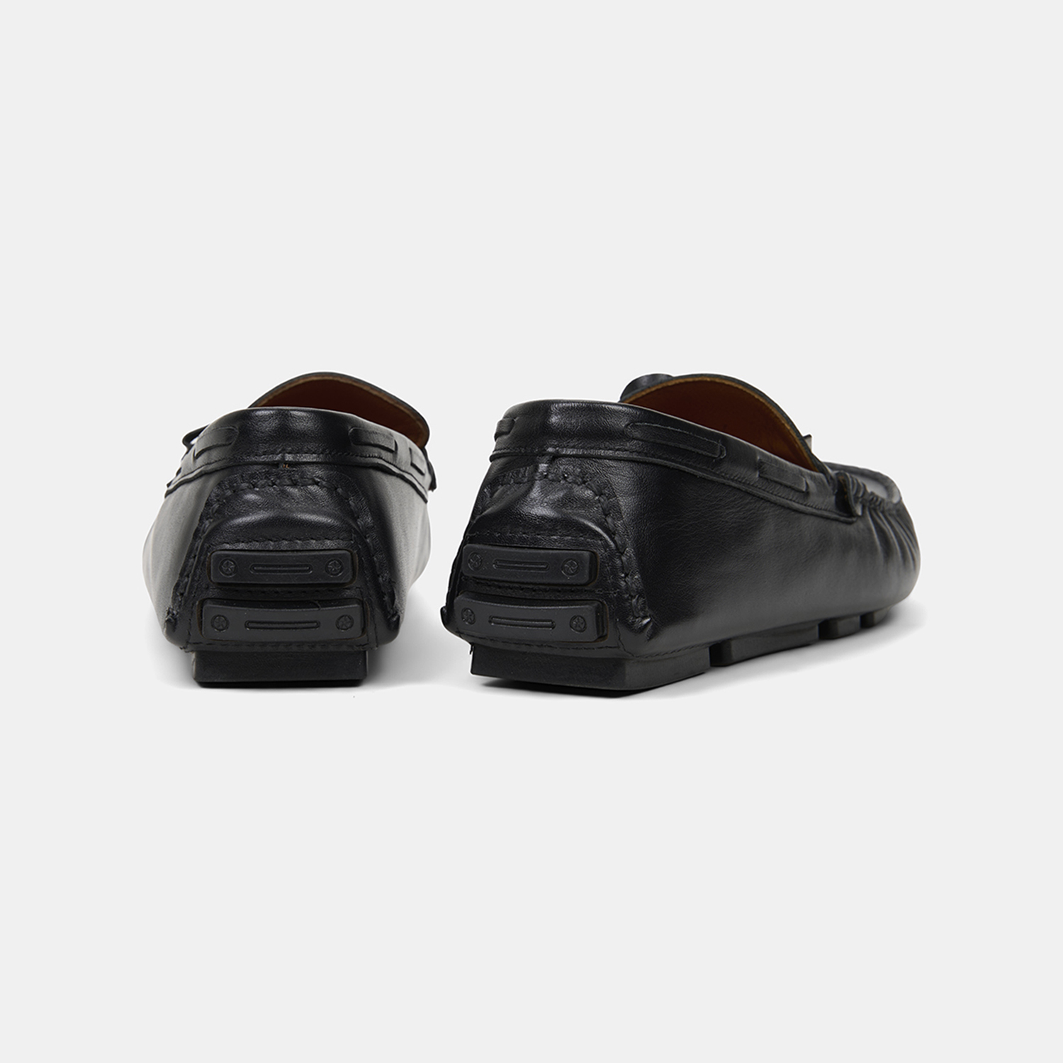  Erkek Siyah Bağcık Detaylı Deri Loafer