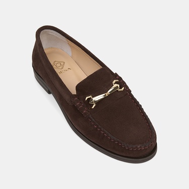  Kadın Koyu Kahve Metal Aksesuarlı Süet Loafer