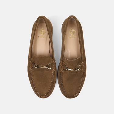  Kadın Taba Metal Aksesuarlı Süet Loafer