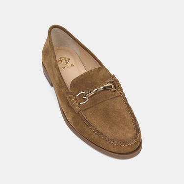  Kadın Taba Metal Aksesuarlı Süet Loafer