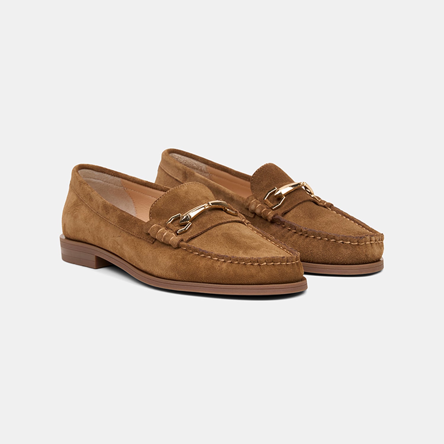  Kadın Taba Metal Aksesuarlı Süet Loafer