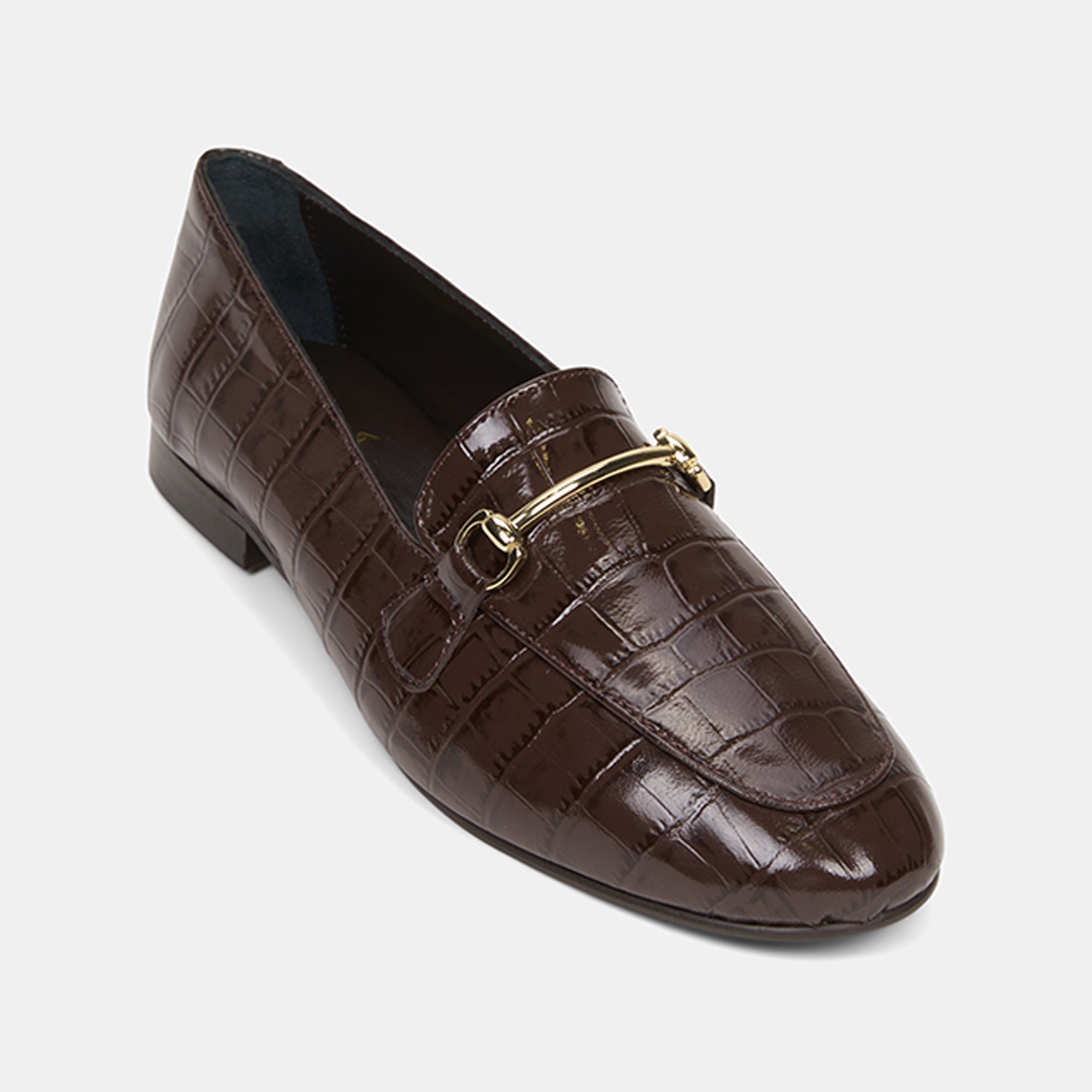 Kadın Acı Kahve Kroko Baskılı Rugan Deri Loafer