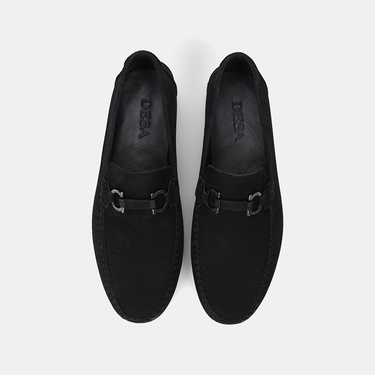  Erkek Siyah Metal Toka Detaylı Süet Loafer