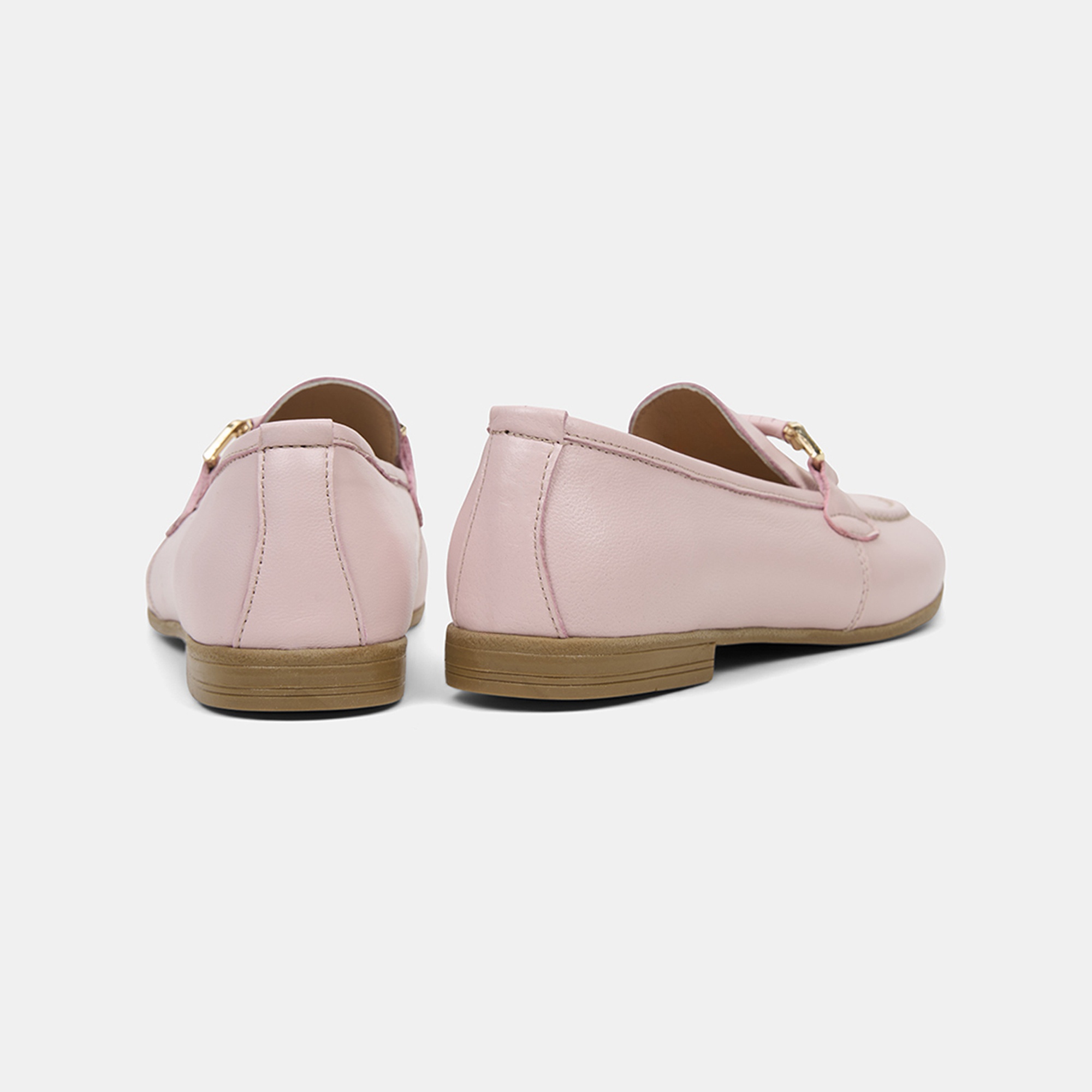 Kadın Pembe Metal Gold Toka Aksesuarlı Deri Loafer