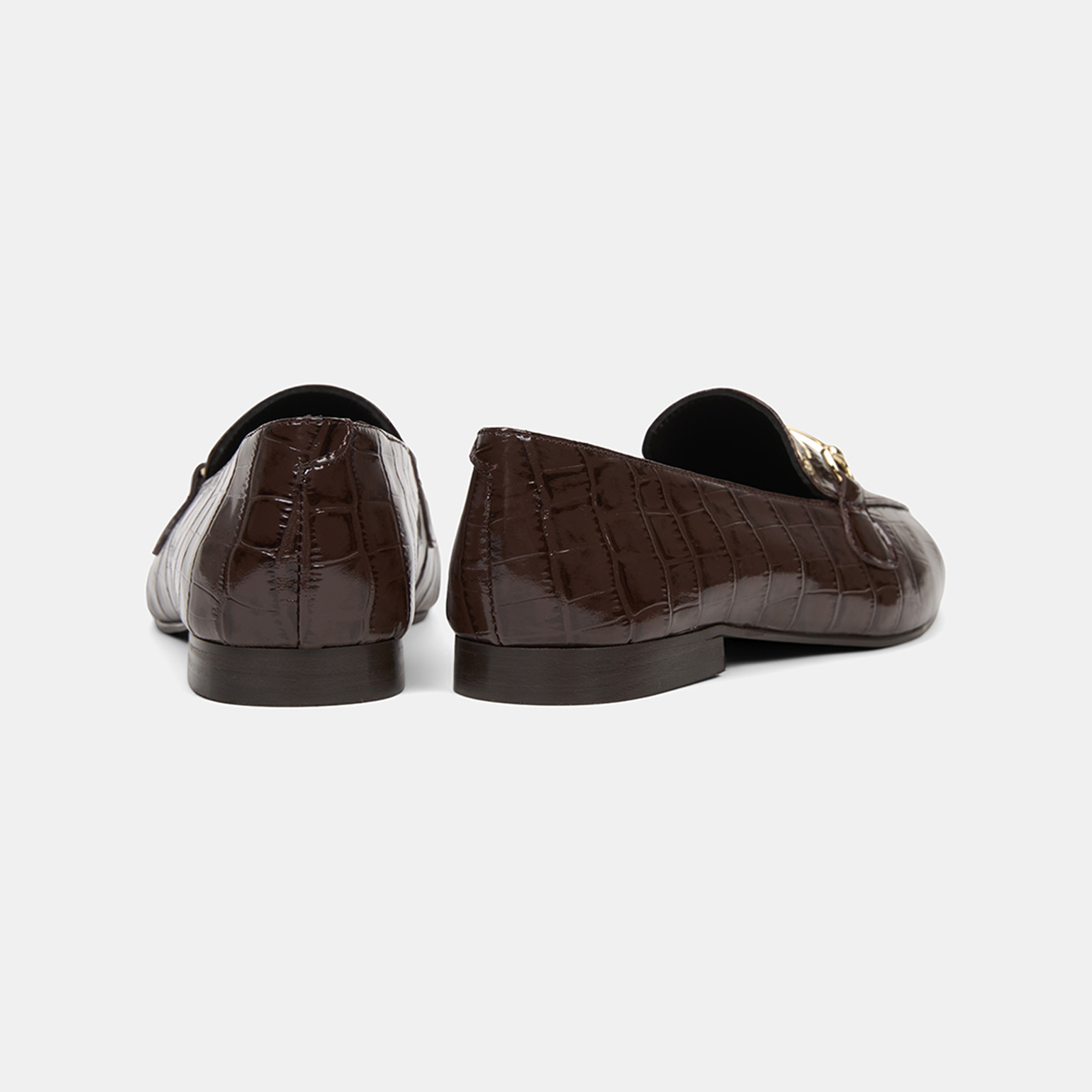 Kadın Acı Kahve Kroko Baskılı Rugan Deri Loafer