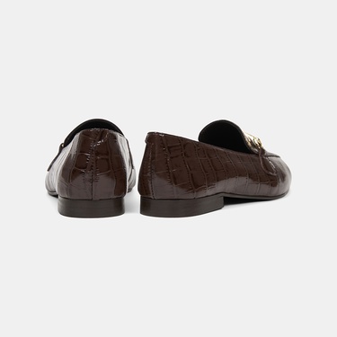  Kadın Acı Kahve Kroko Baskılı Rugan Deri Loafer
