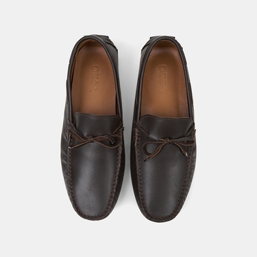  Erkek Kahve Bağcık Detaylı Deri Loafer