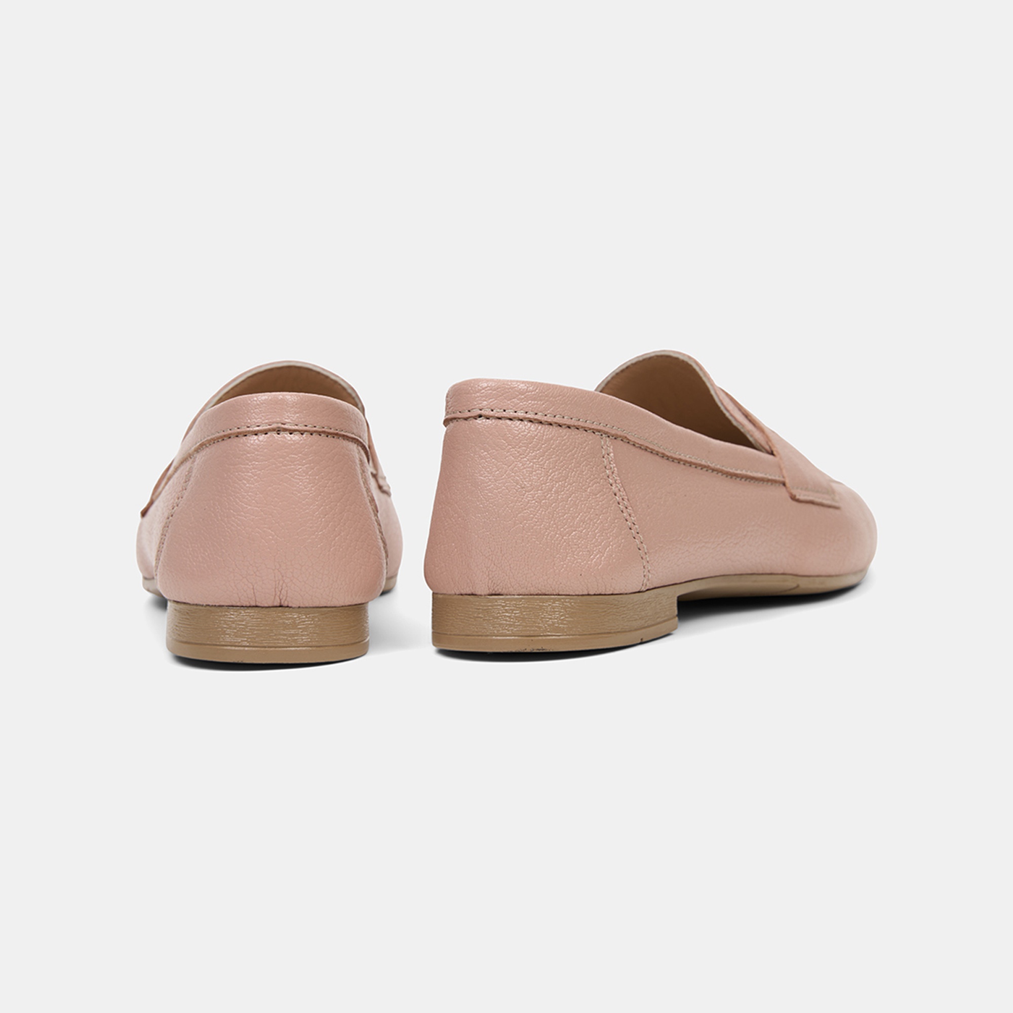Kadın Pudra Yuvarlak Burun Deri Loafer