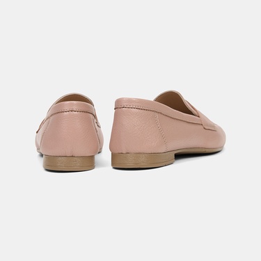  Kadın Pudra Yuvarlak Burun Deri Loafer