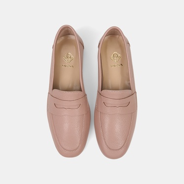  Kadın Pudra Yuvarlak Burun Deri Loafer
