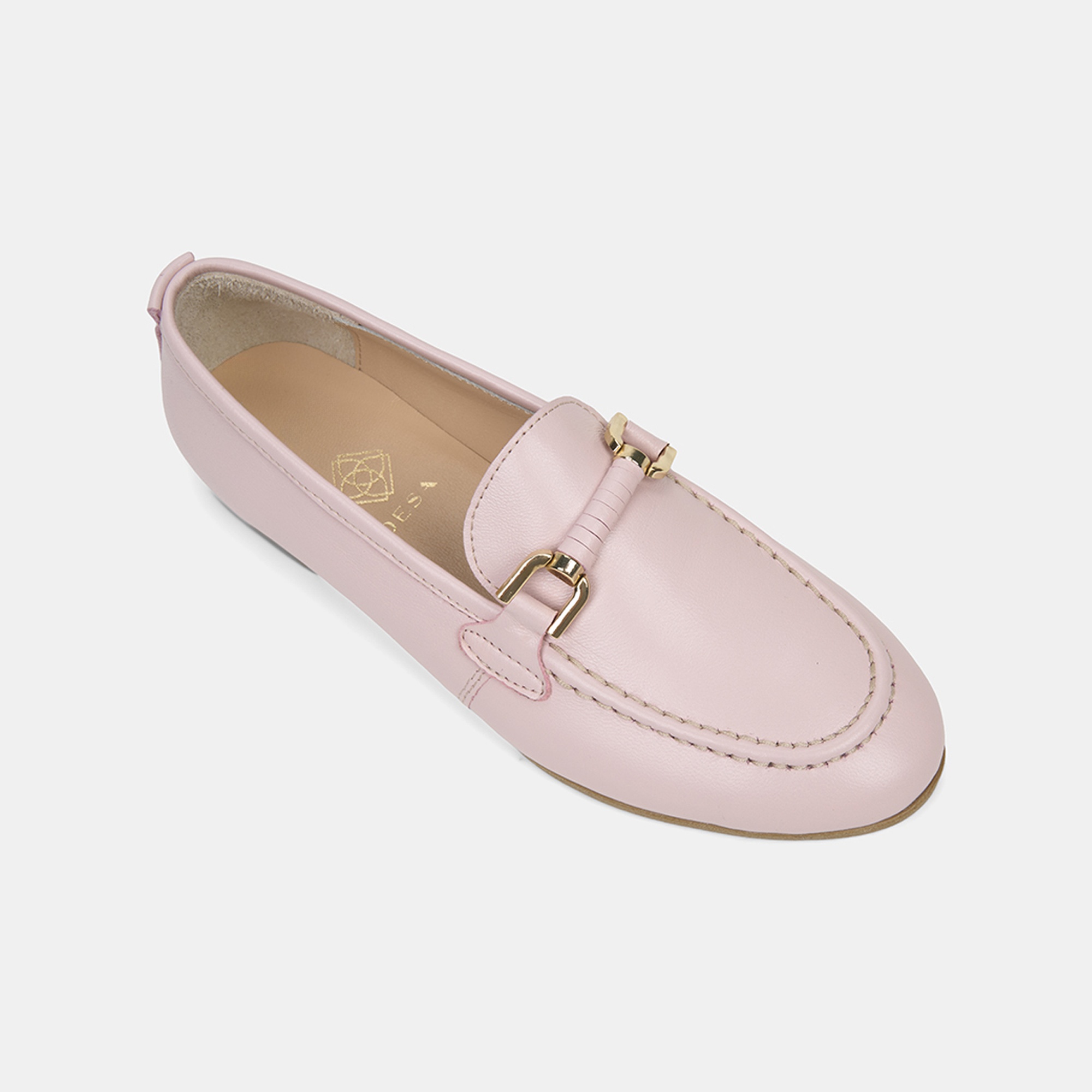 Kadın Pembe Metal Gold Toka Aksesuarlı Deri Loafer