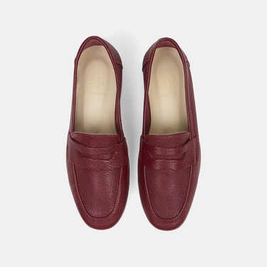  Kadın Kırmızı Yuvarlak Burun Deri Loafer