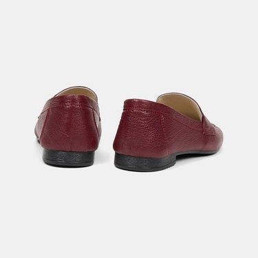  Kadın Kırmızı Yuvarlak Burun Deri Loafer