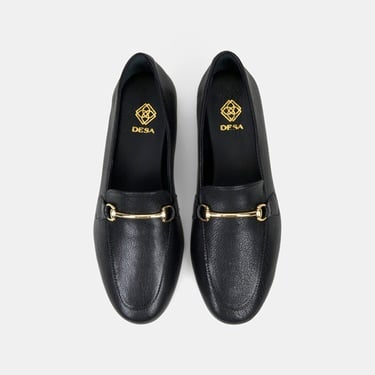  Kadın Siyah Metal Gold Tokalı Deri Loafer