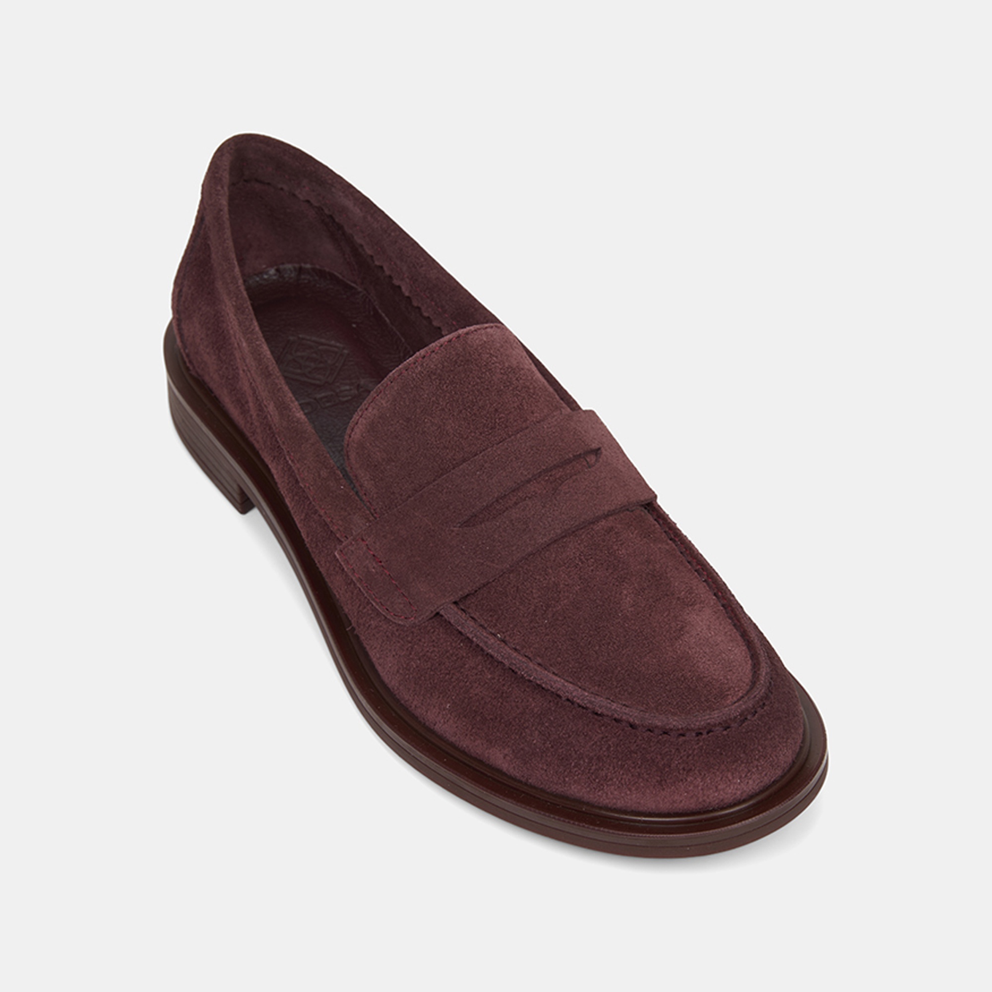 Kadın Bordo Yuvarlak Burun Süet Deri Loafer