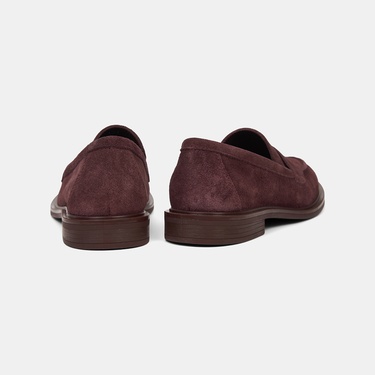  Kadın Bordo Yuvarlak Burun Süet Deri Loafer