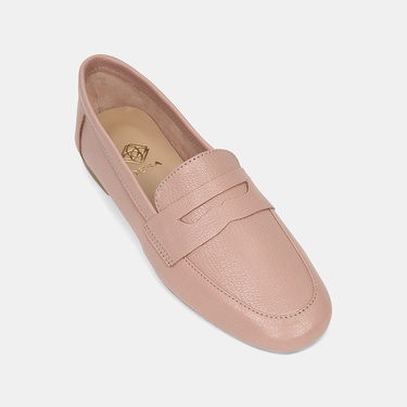  Kadın Pudra Yuvarlak Burun Deri Loafer