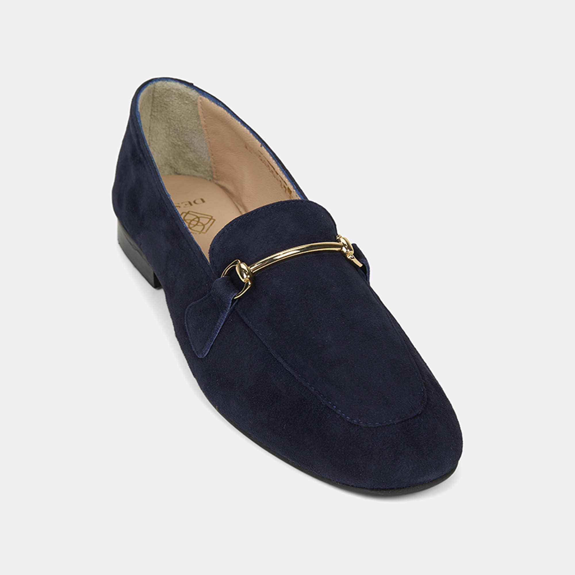 Kadın Lacivert Metal Gold Tokalı Süet Deri Loafer