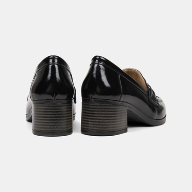  Kadın Siyah DesaComfort Kalın Topuklu Rugan Deri Ayakkabı