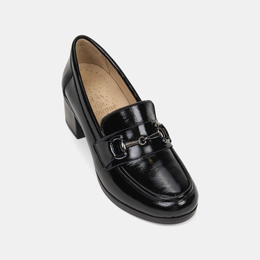  Kadın Siyah DesaComfort Kalın Topuklu Rugan Deri Ayakkabı