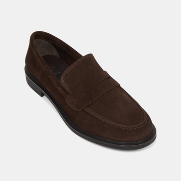  Kadın Kahve Yuvarlak Burun Süet Deri Loafer