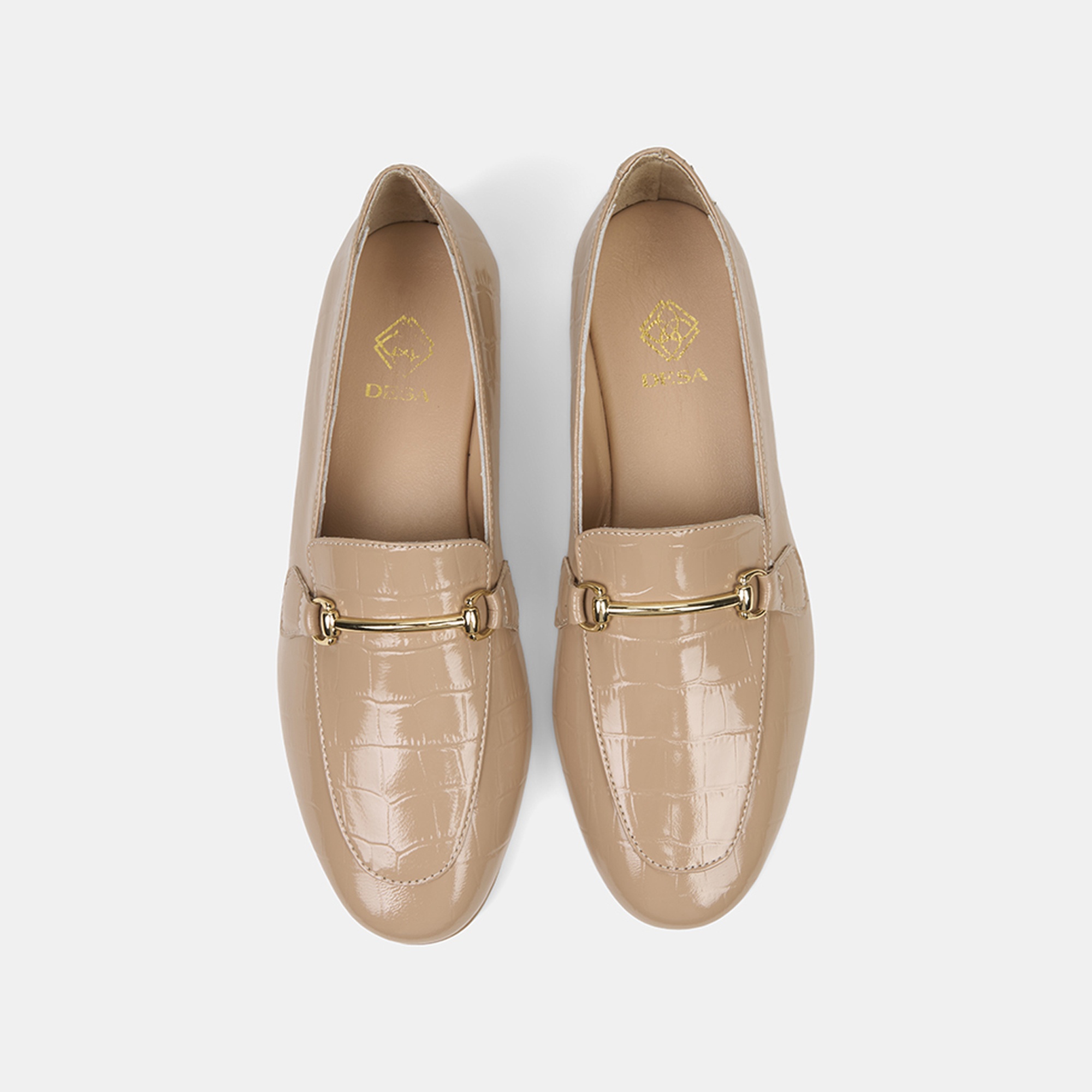 Kadın Ten Kroko Baskılı Rugan Deri Loafer