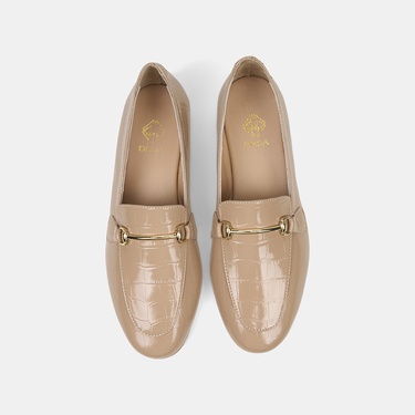  Kadın Ten Kroko Baskılı Rugan Deri Loafer