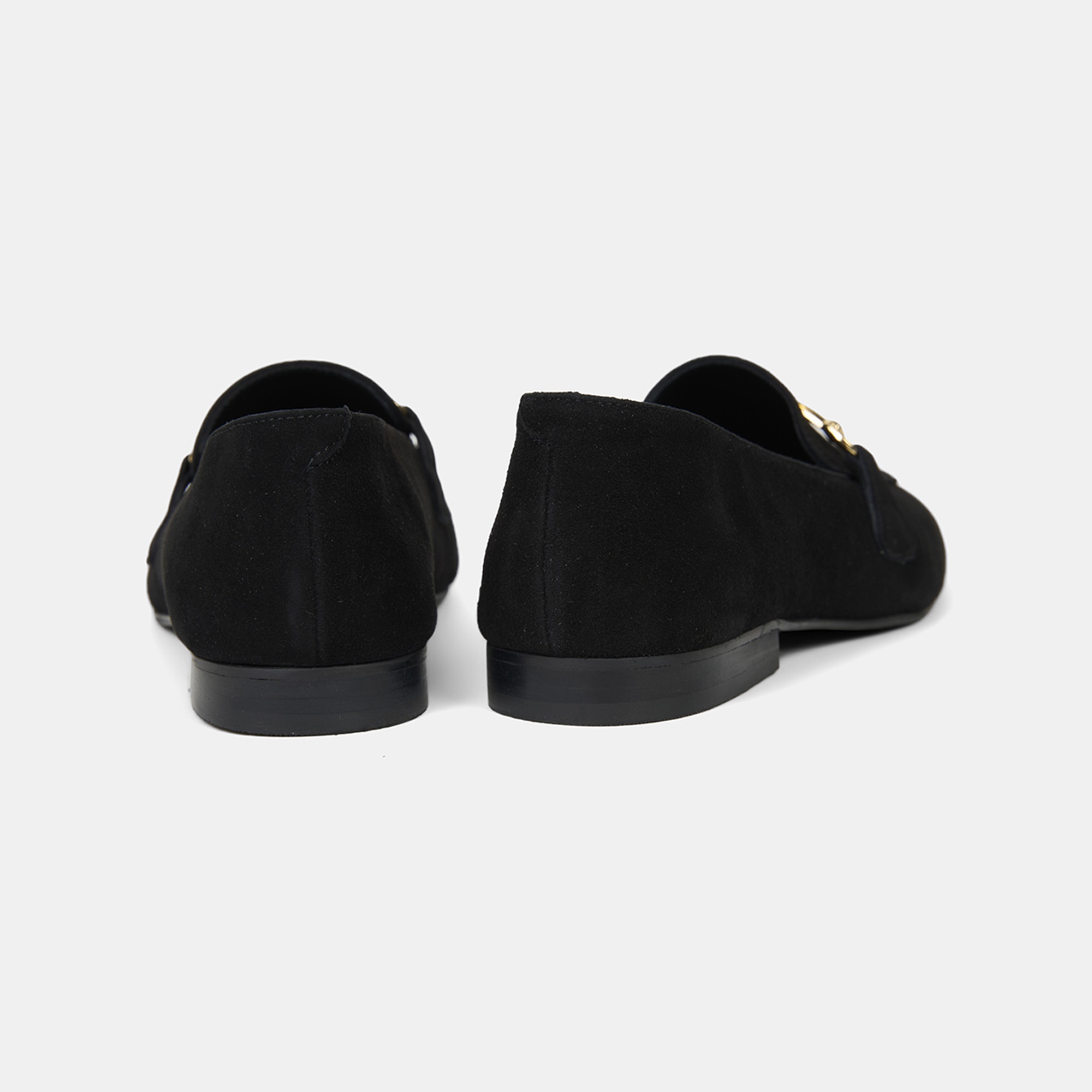Kadın Siyah Metal Gold Tokalı Süet Deri Loafer