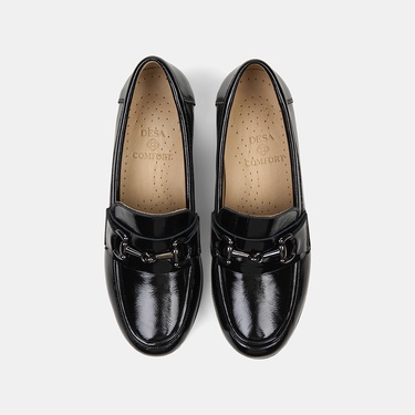  Kadın Siyah DesaComfort Kalın Topuklu Rugan Deri Ayakkabı