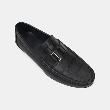  Erkek Siyah Kabartma Desenli Deri Loafer