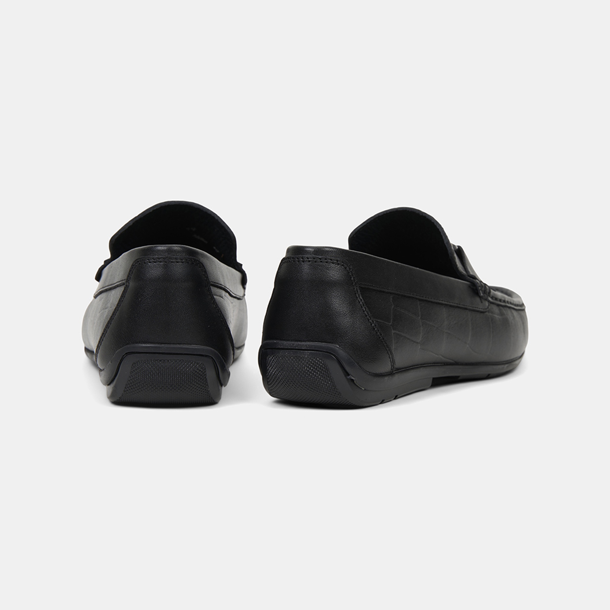 Erkek Siyah Kabartma Desenli Deri Loafer