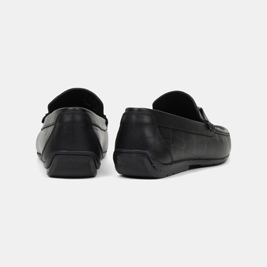  Erkek Siyah Kabartma Desenli Deri Loafer