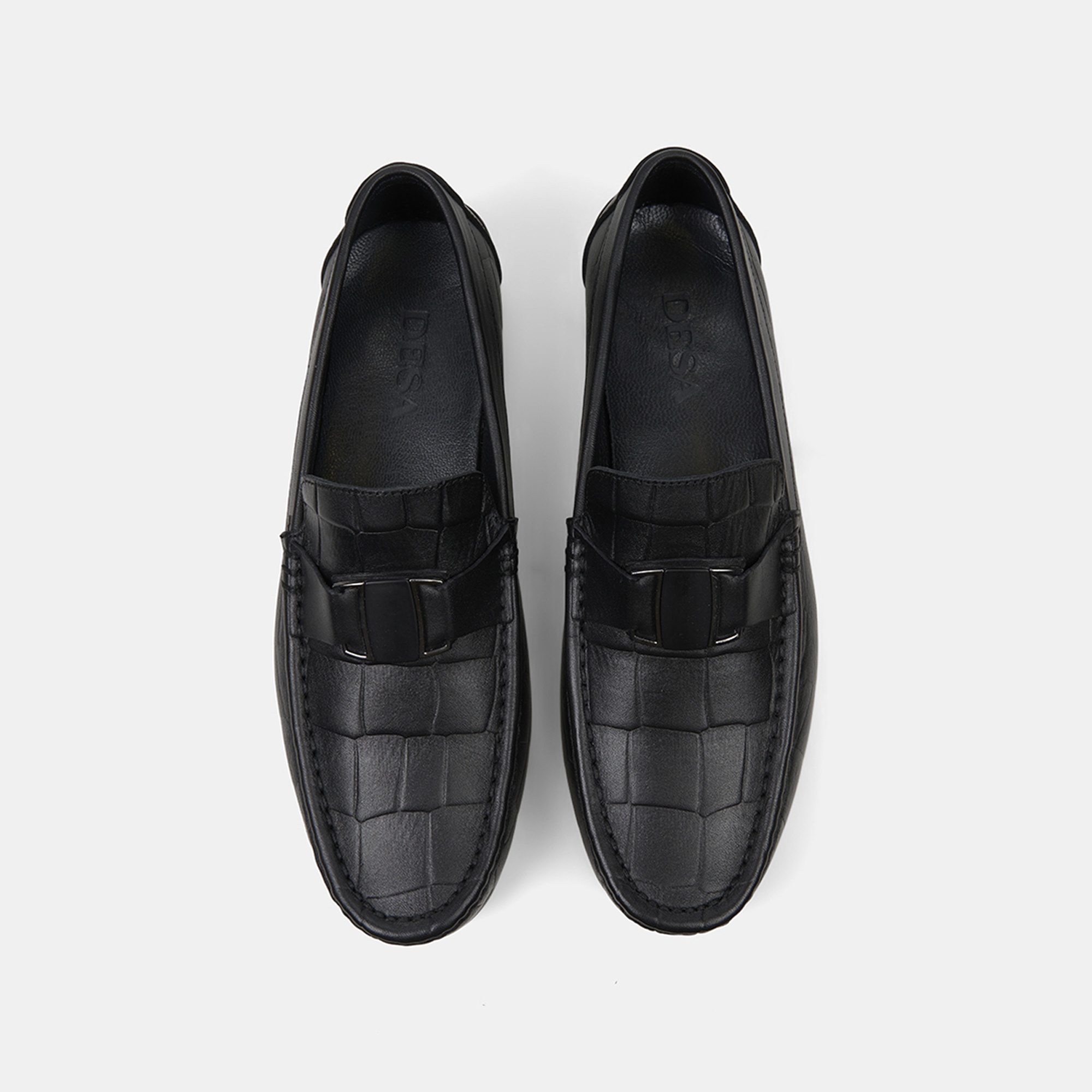 Erkek Siyah Kabartma Desenli Deri Loafer