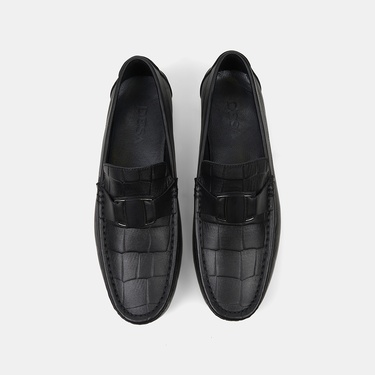  Erkek Siyah Kabartma Desenli Deri Loafer