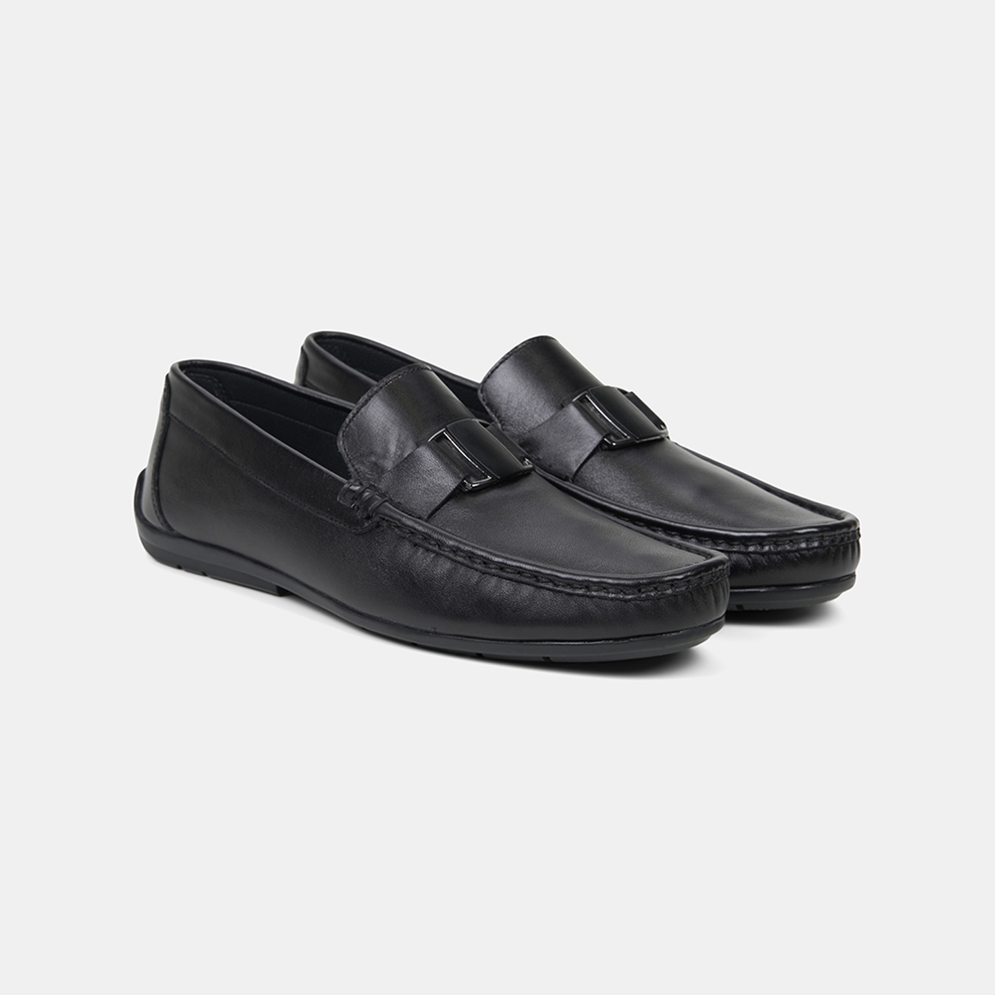 Erkek Siyah Metal Detaylı Deri Loafer
