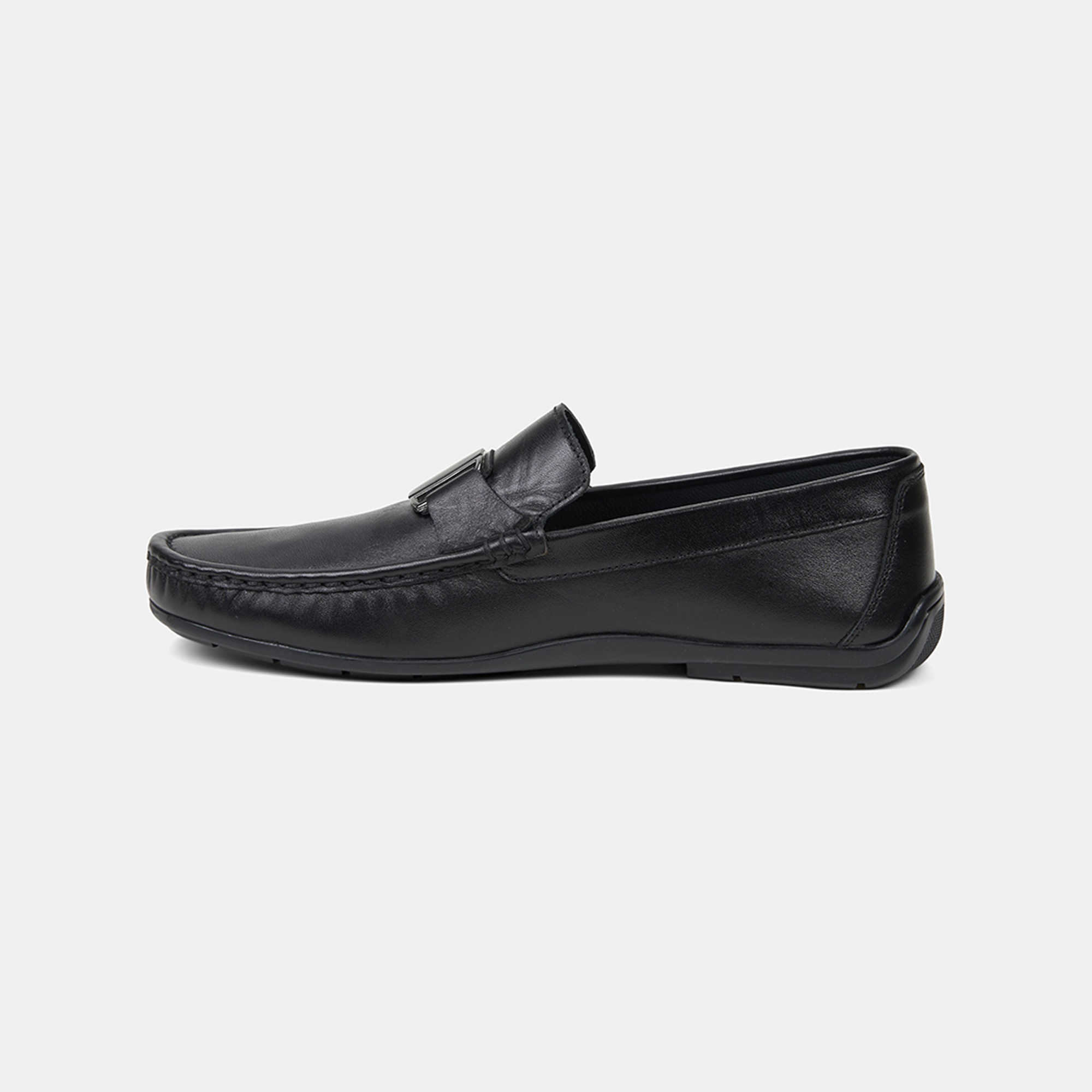 Erkek Siyah Metal Detaylı Deri Loafer
