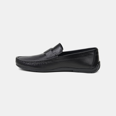  Erkek Siyah Metal Detaylı Deri Loafer