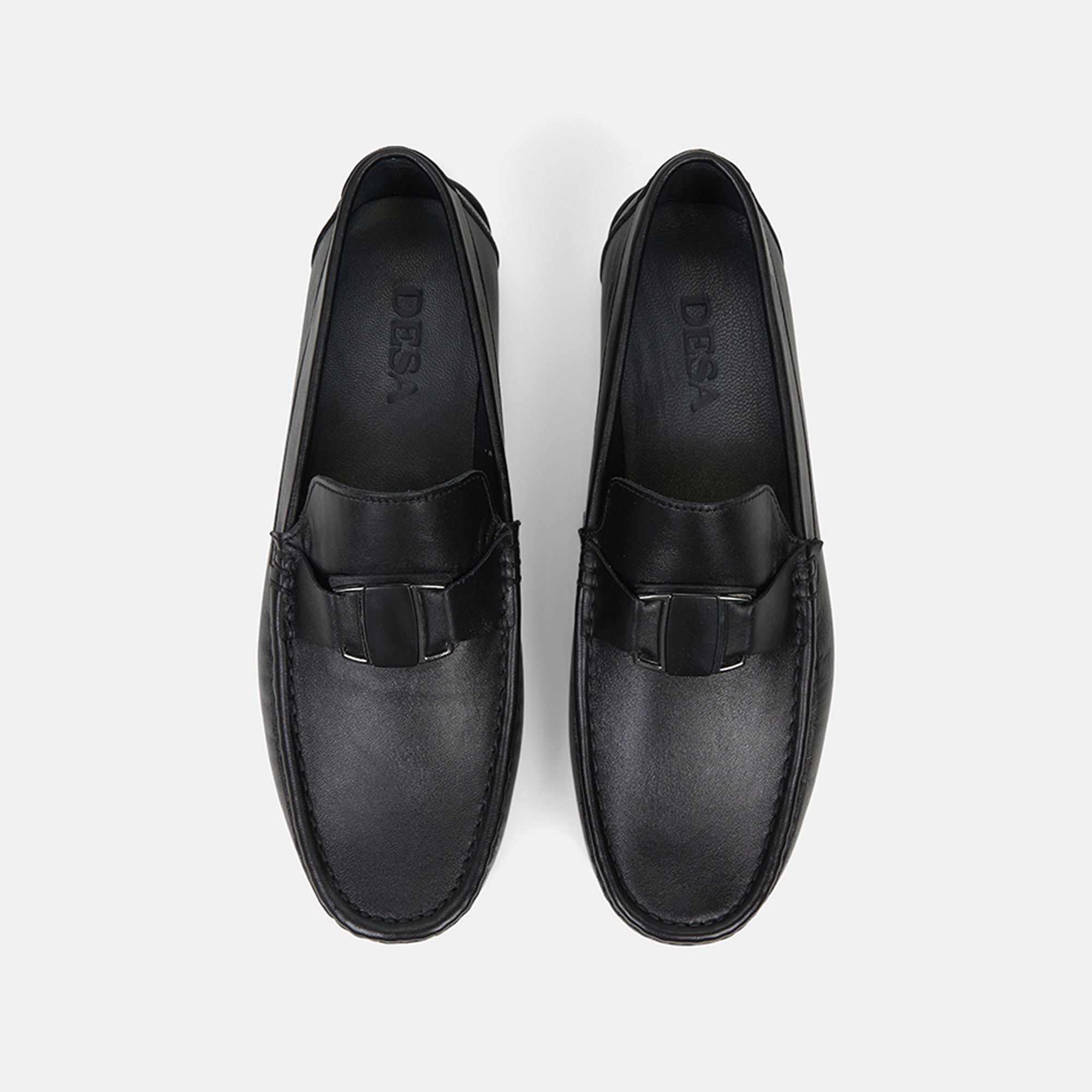 Erkek Siyah Metal Detaylı Deri Loafer