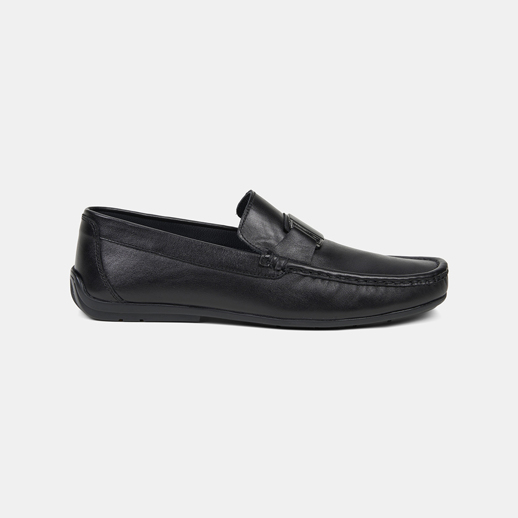 Erkek Siyah Metal Detaylı Deri Loafer