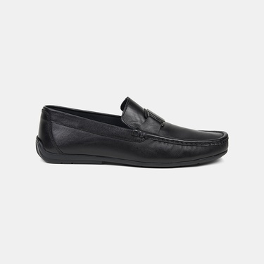  Erkek Siyah Metal Detaylı Deri Loafer